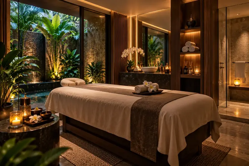Candle-lit treatment room at Fiona Spa in JVC, Dubai